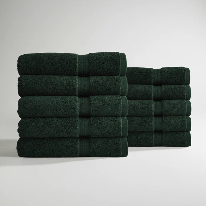 Ultrasoft Egyptian Cotton Hand Towels - Dark Green - 10 piece set