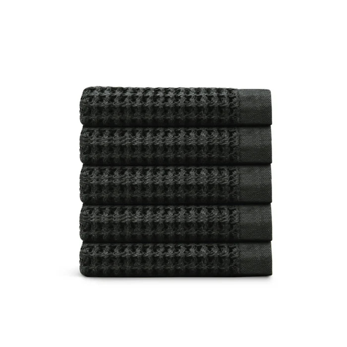 Egyptian Cotton Waffle Hand Towels 5pcs - Black