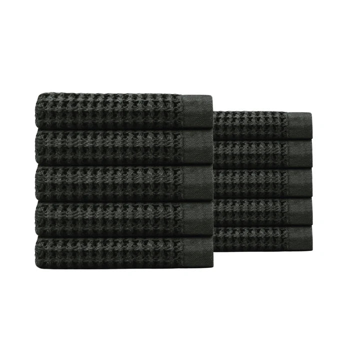 Egyptian Cotton Waffle Hand Towels 10pcs - Black