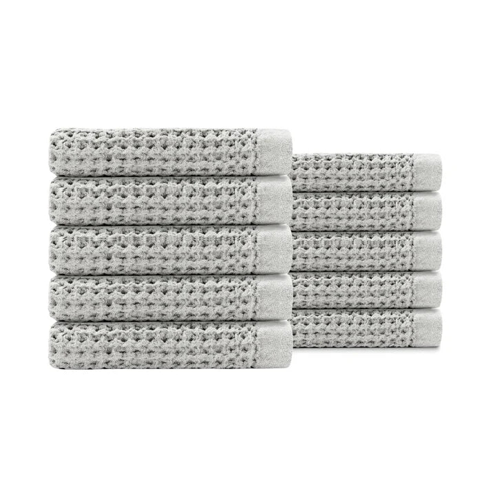 Egyptian Cotton Waffle Hand Towels 10pcs - Soft Grey