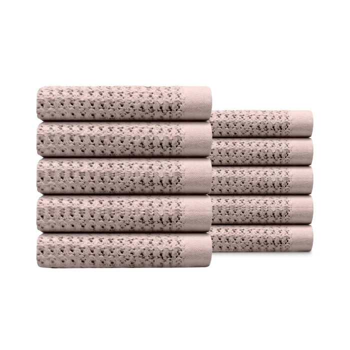 Egyptian Cotton Waffle Hand Towels 10pcs - Rose Pink