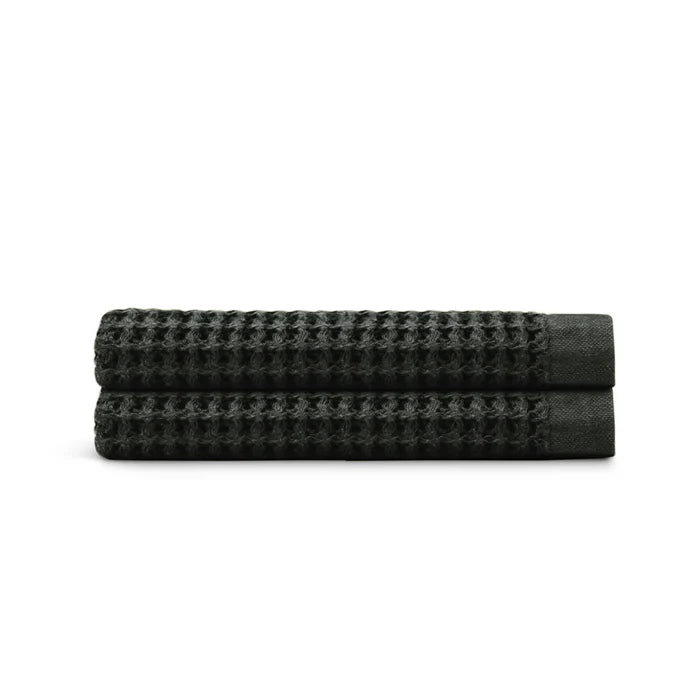 Egyptian Cotton Waffle Bath Towels 2pcs - Black