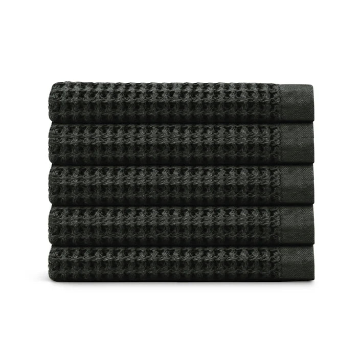 Egyptian Cotton Waffle Bath Towels 5pcs - Black