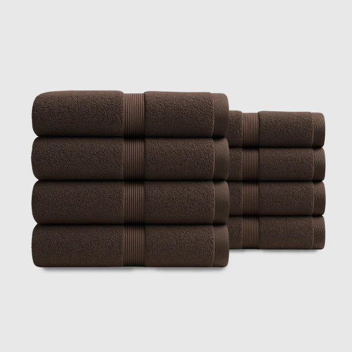 Heavyweight Cotton Hand Towels 8pcs - Dark Brown