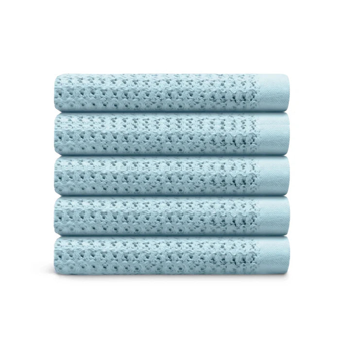 Egyptian Cotton Waffle Bath Towels 5pcs - Light Blue