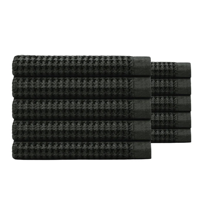 Egyptian Cotton Waffle Bath Towels 10pcs - Black