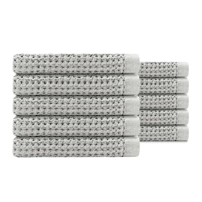 Egyptian Cotton Waffle Bath Towels 10pcs - Soft Grey