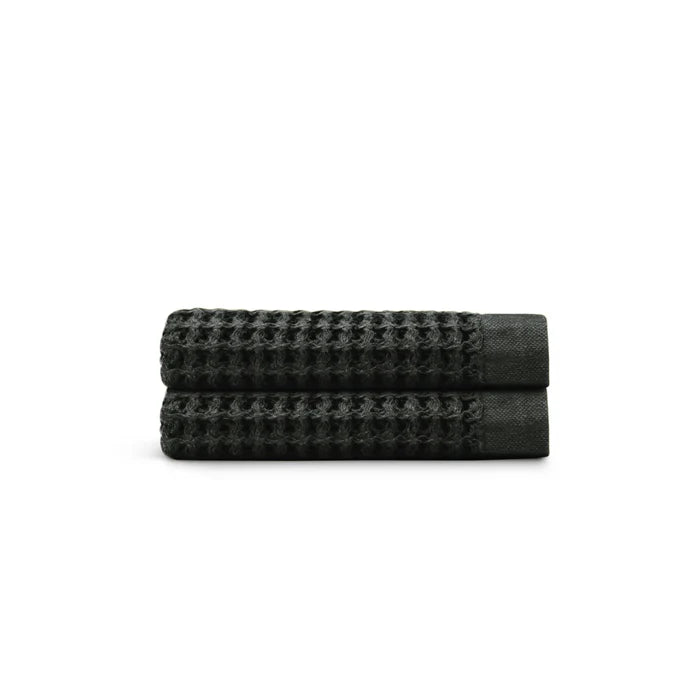 Egyptian Cotton Waffle Hand Towels 2pcs - Black