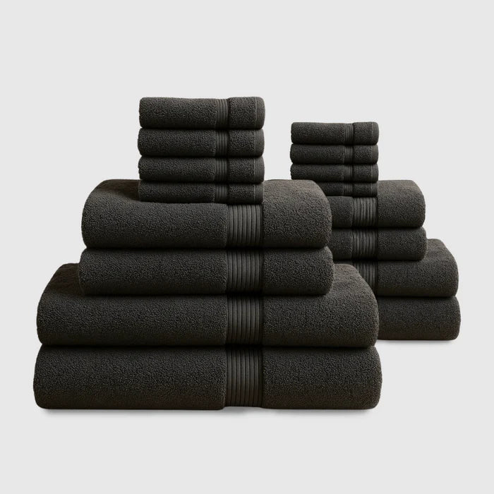 Heavyweight Cotton Bath Bundle 16pcs - Black