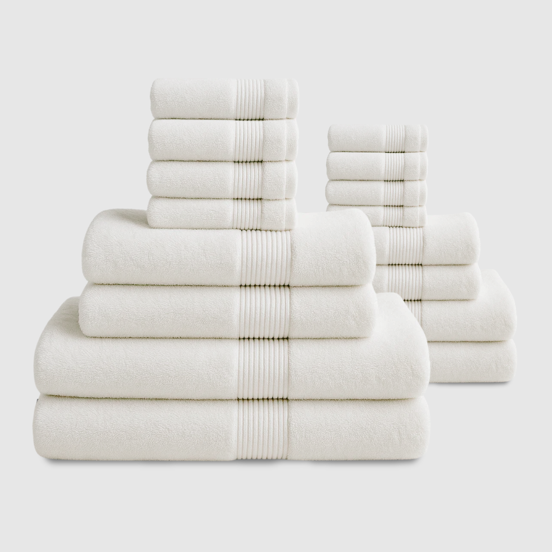 Heavyweight Cotton Bath Bundle 16pcs - Pure White