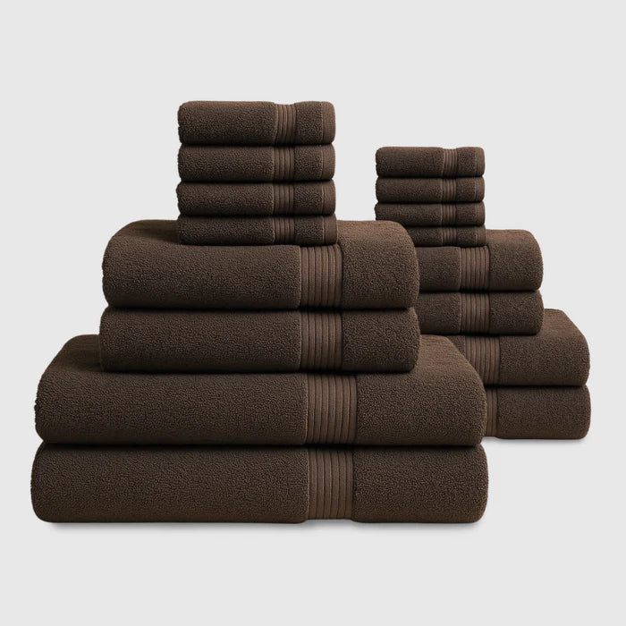 Heavyweight Cotton Bath Bundle 16pcs - Dark Brown