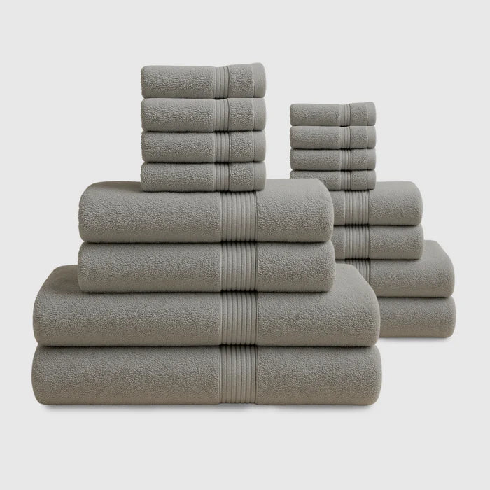 Heavyweight Cotton Bath Bundle 16pcs - Soft Grey