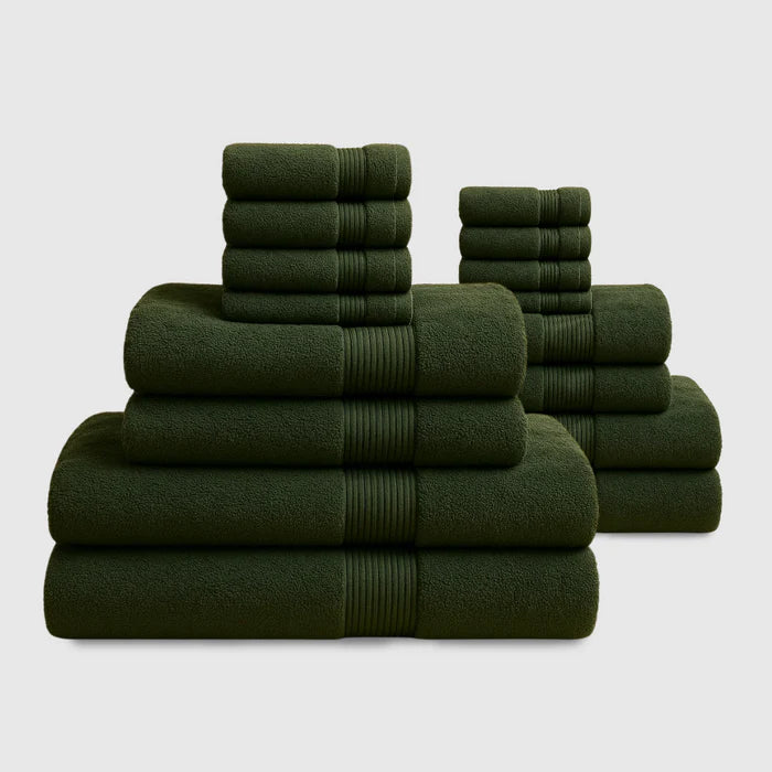 Heavyweight Cotton Bath Bundle 16pcs - Dark Green